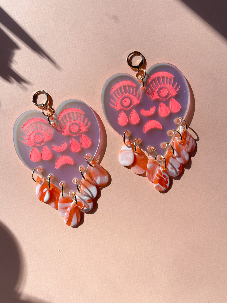 
                
                    Load image into Gallery viewer, Fluorescent Pink Crystal Crying Hearts - SC x CHCC Collab
                
            