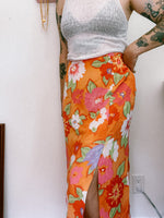 Orange and Pink Floral Midi Skirt