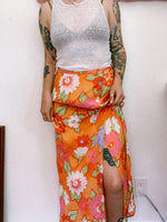Orange and Pink Floral Midi Skirt