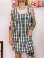 Gray Plaid Overall Dress