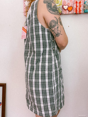 Gray Plaid Overall Dress