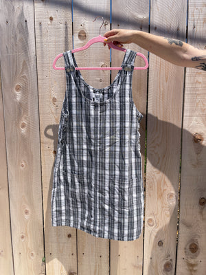 Gray Plaid Overall Dress