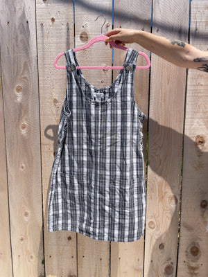 Gray Plaid Overall Dress