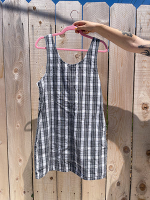 Gray Plaid Overall Dress
