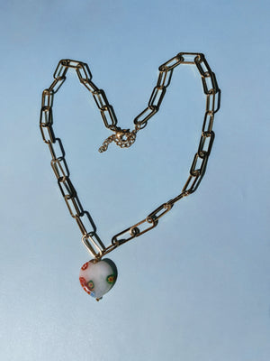 White Glass Heart Necklace